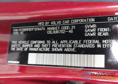 2015 Volvo S60 T5 Premier z USA, uszkodzony, nr VIN YV126MFB7F1314474